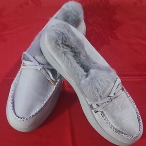 Women's Gray Fur Lined Moccasins